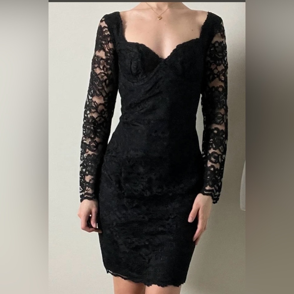 Moda International Black Lace Long-Sleeve Mini Dress